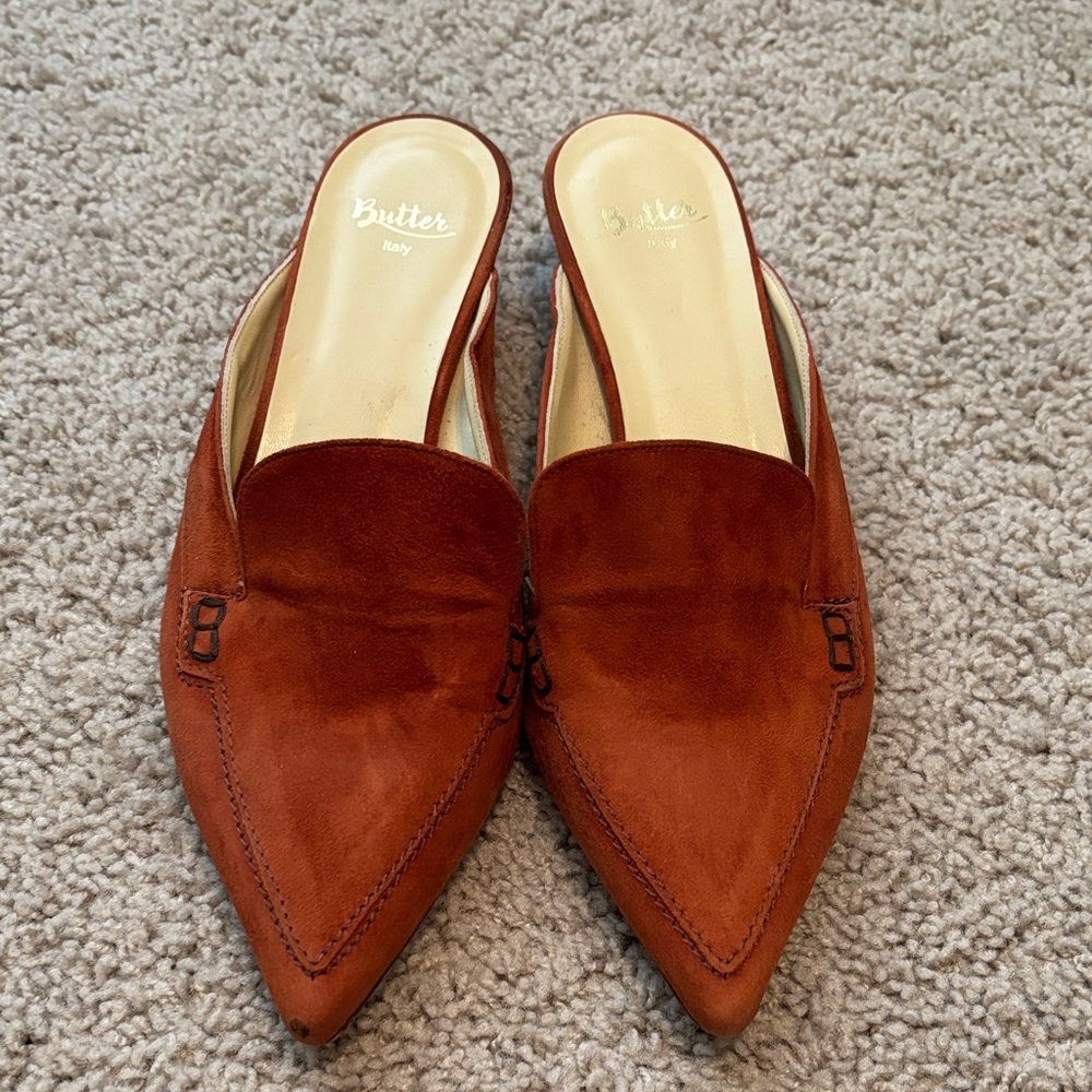 Butter Italy Suede Mules. Made In Italy.  Coral Color